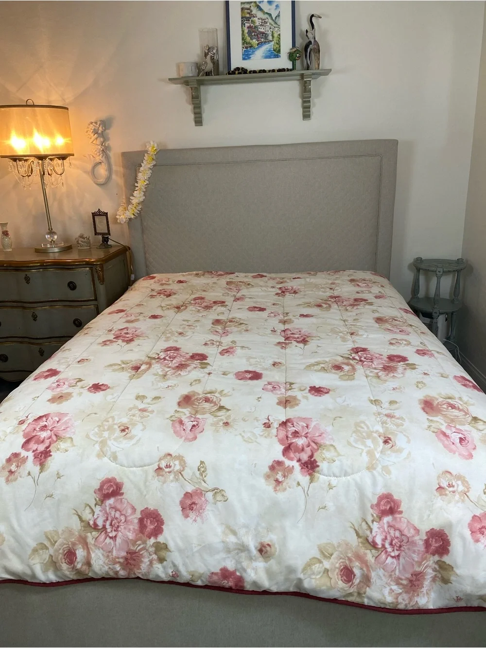 Wamsutta Cream Comforter with Rose Pink Floral Print Romantic